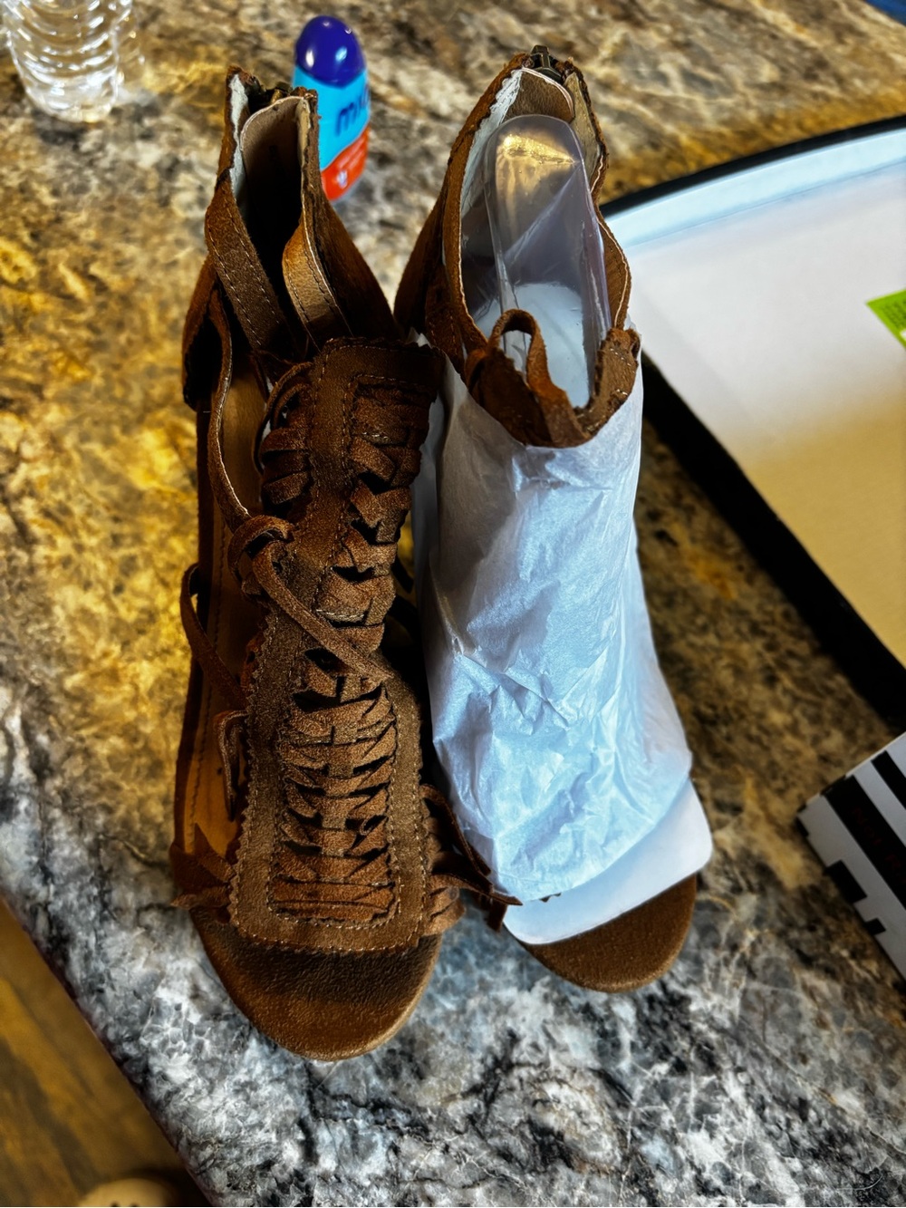 Not Rated Brown Suede Lace-Up Cutout Heels